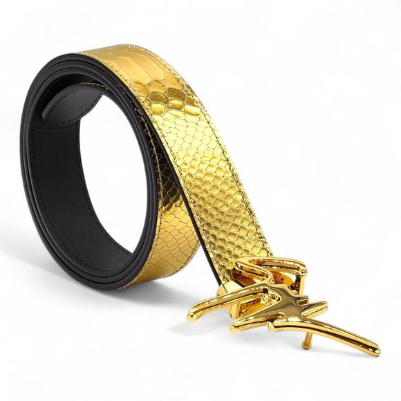 Giuseppe Zanotti Logo Crocodile Leather Belt Gold One Size - NWB $495 - Picture 3 of 5